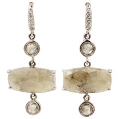 Natural Silver Diamond Drop White Gold Earrings