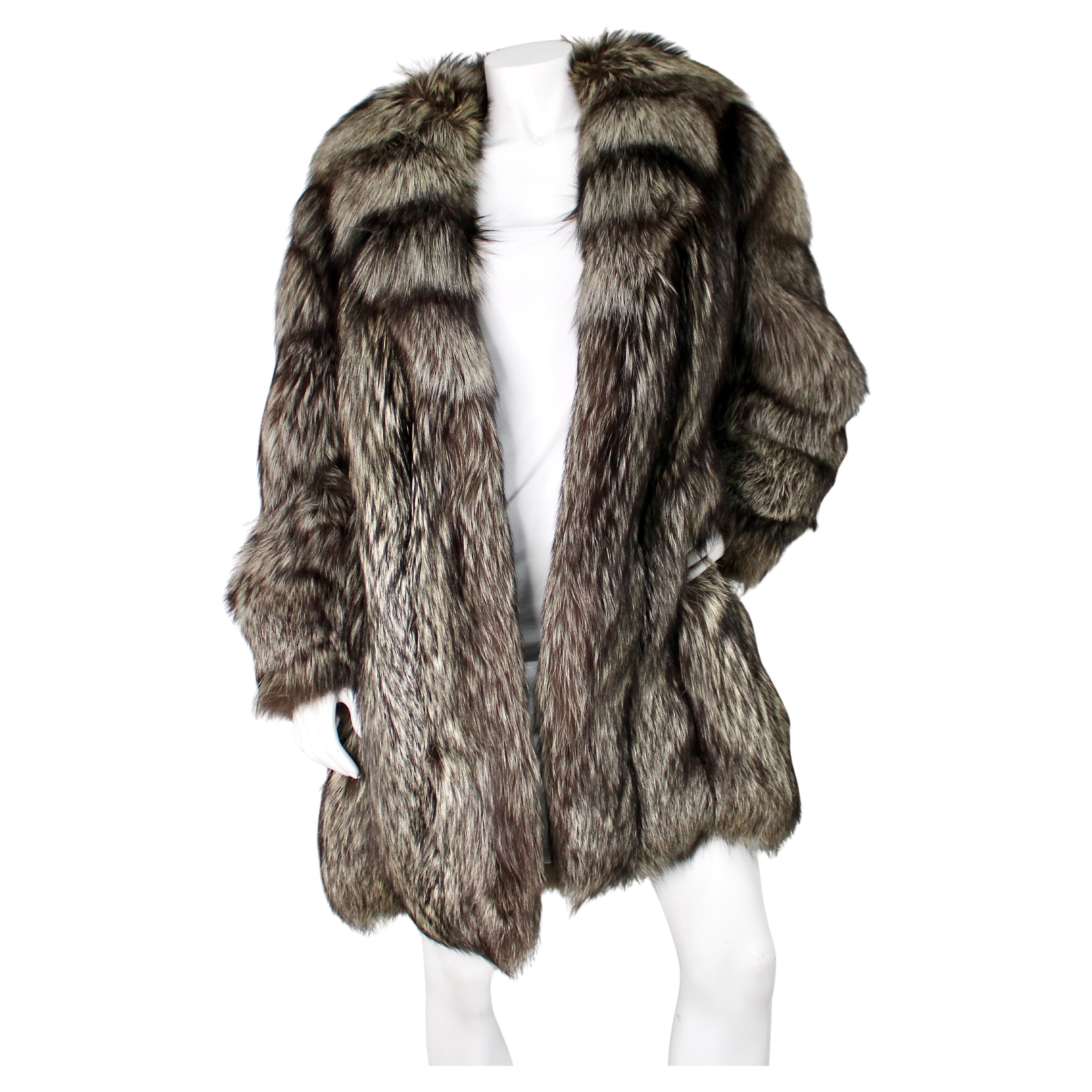Natural Silver Fox Fur Coat circa 1980s For Sale