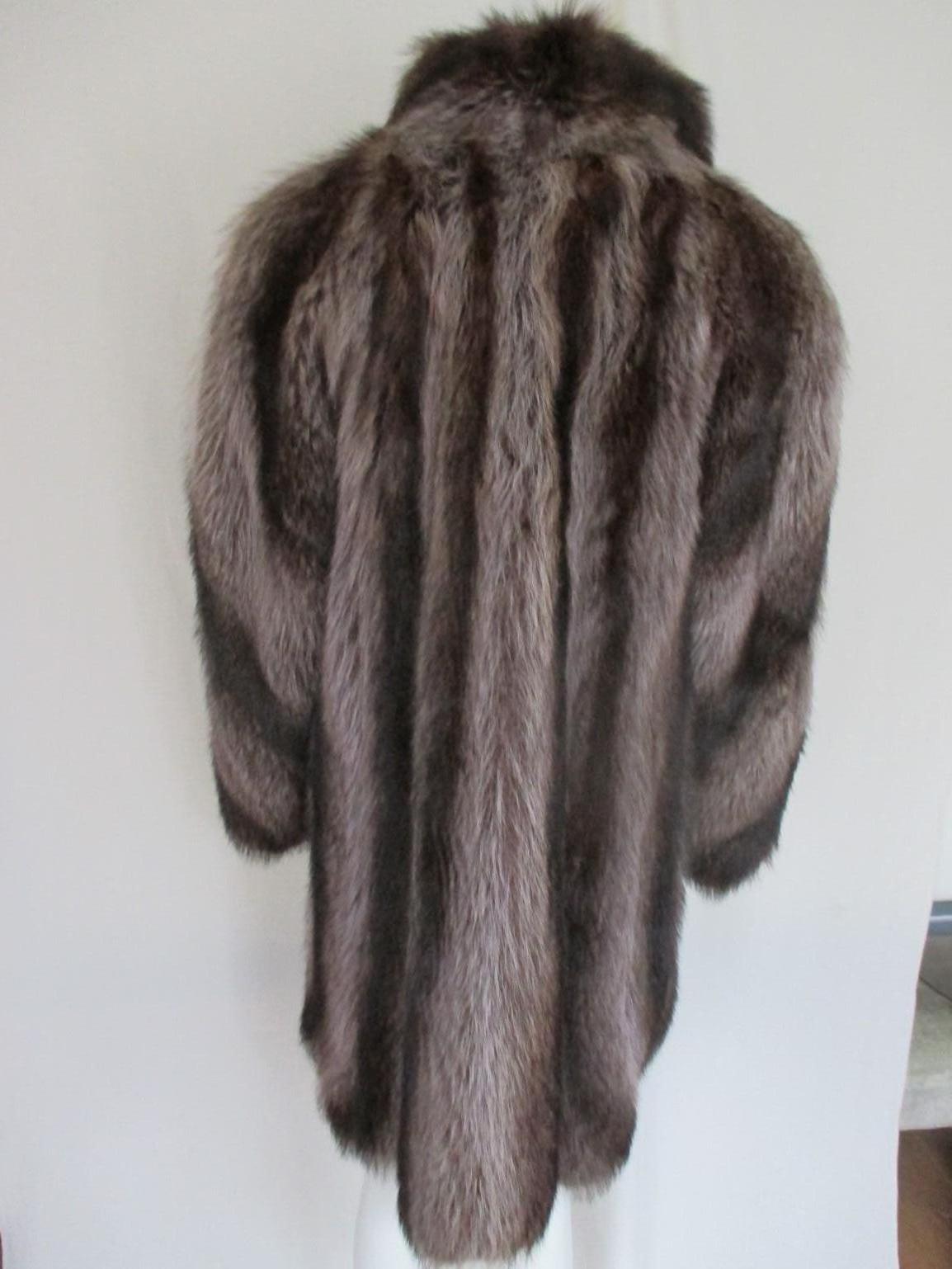 Black Natural Silver Raccoon Fur Coat 
