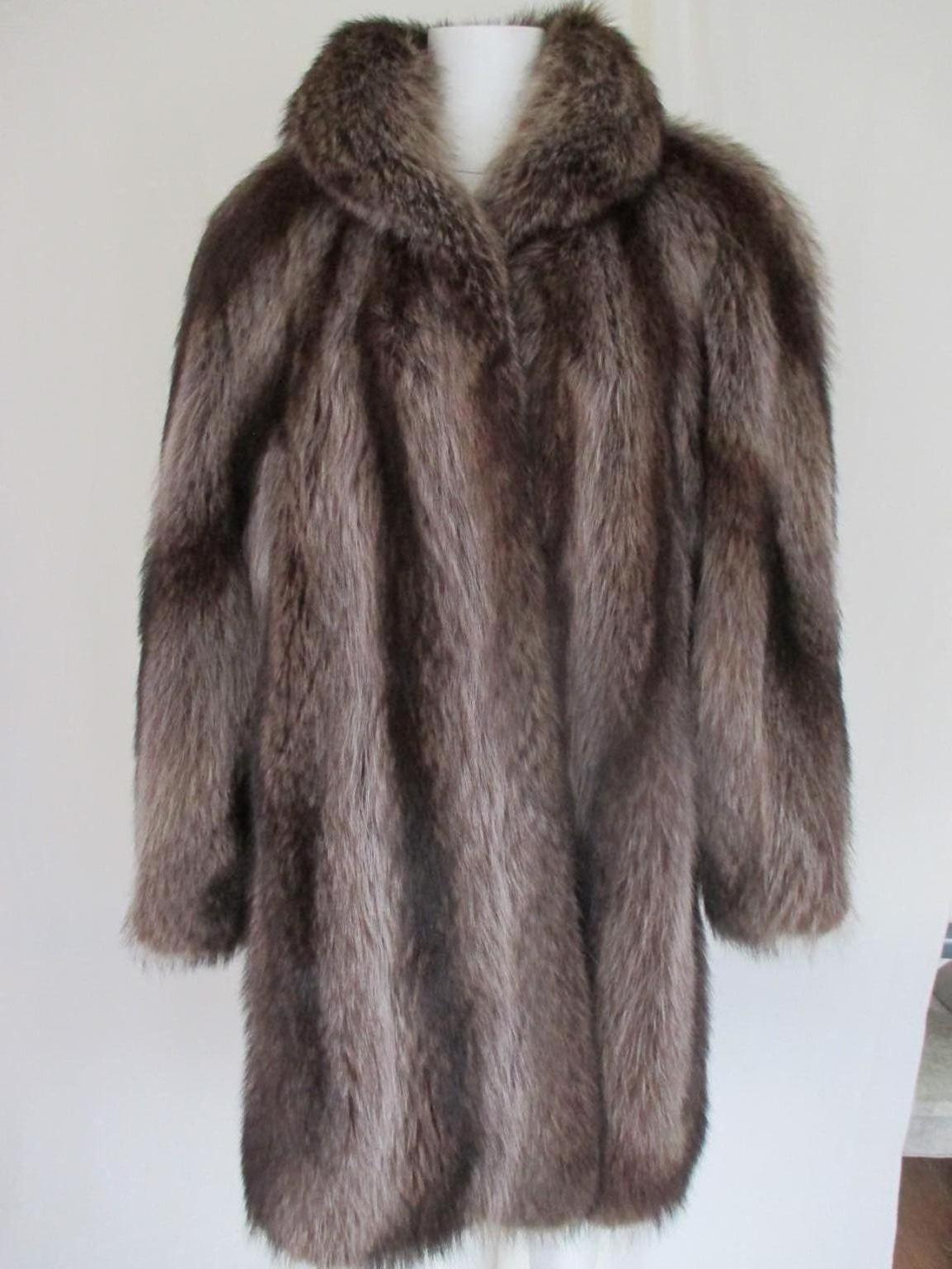 Women's or Men's Natural Silver Raccoon Fur Coat 