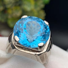 Natural Sky Blue Swiss Topaz Cocktail Ring in 925 Sterling Silver, Handmade