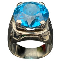 Natural Sky Blue Swiss Topaz Cocktail Ring in 925 Sterling Silver, Handmade