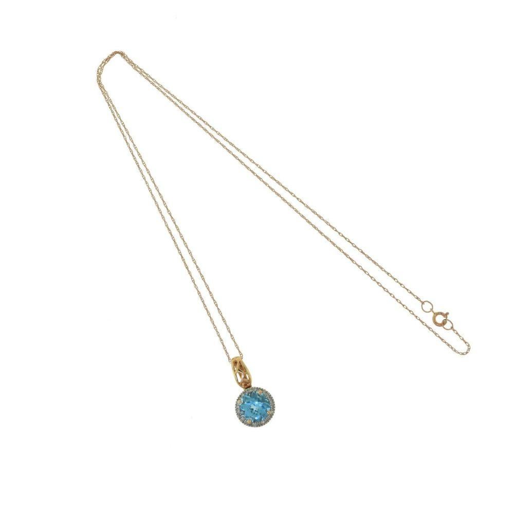 Women's or Men's Natural Sky Blue Topaz Diamond Halo Rose Gold Pendant Necklace