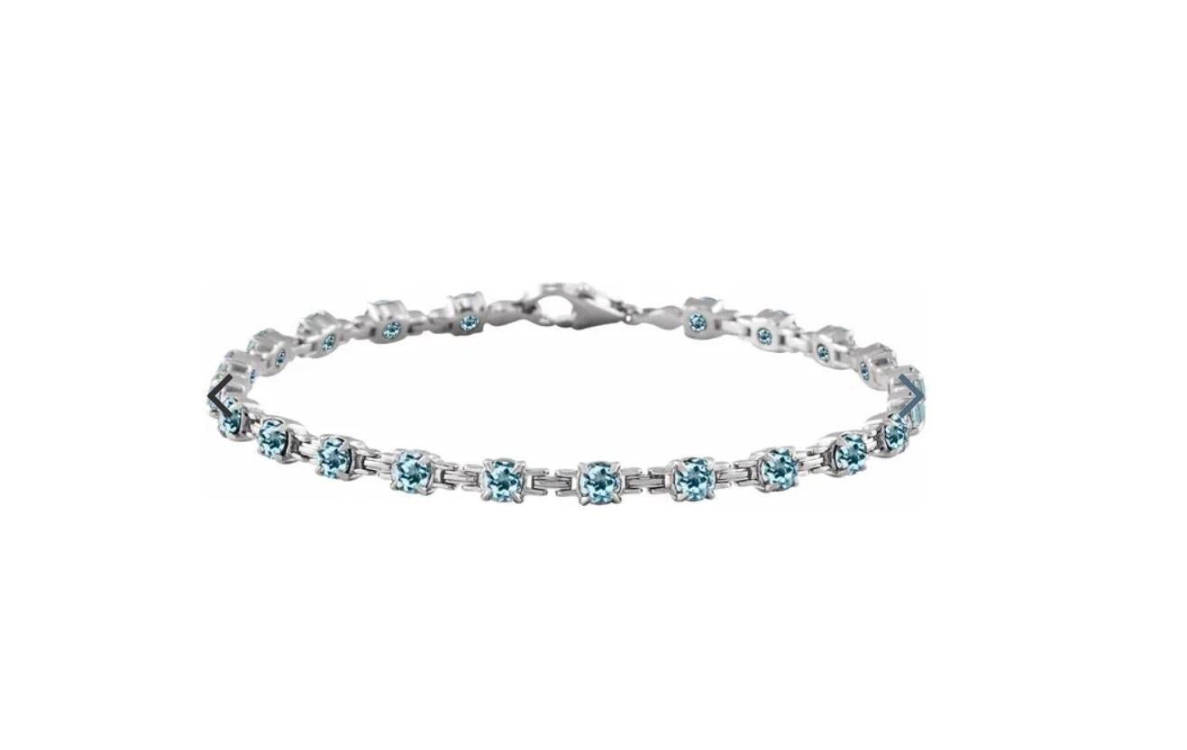 Round Cut Natural Sky-Blue Topaz Line Bracelet For Sale