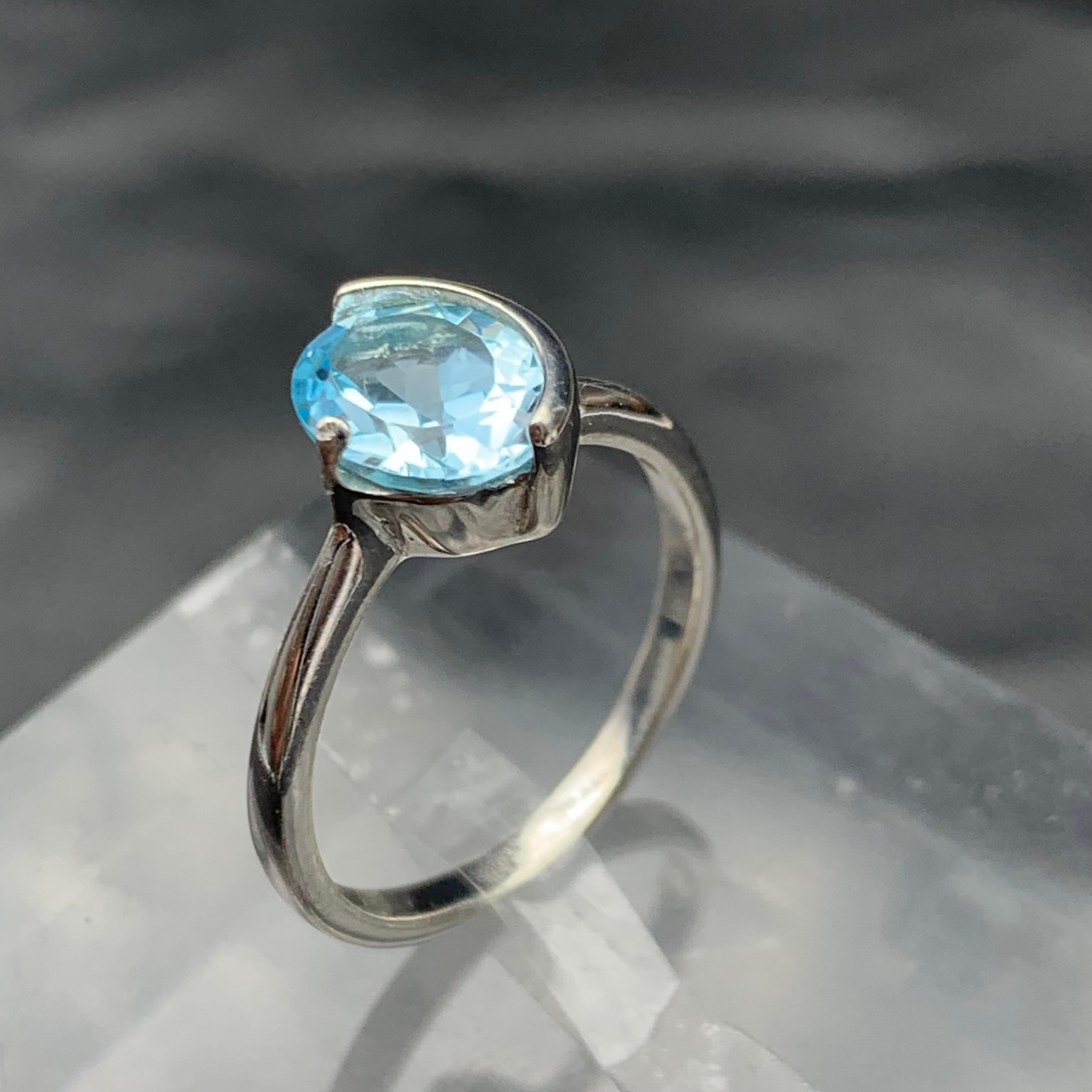 Natural Sky Blue Topaz Ring 925 Sterling Silver Oval Cushion Cut Size 7 Cocktail For Sale 6