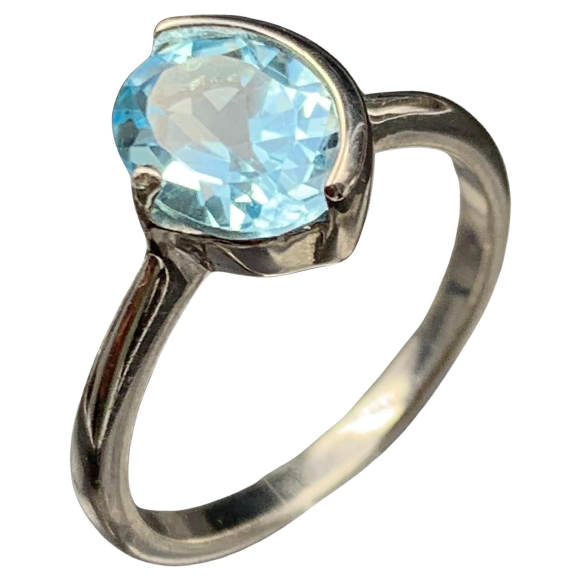 Natural Sky Blue Topaz Ring 925 Sterling Silver Oval Cushion Cut Size 7 Cocktail