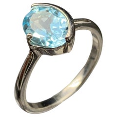 Anillo de topacio azul cielo natural Plata de ley 925 Talla ovalada 7 Cocktail