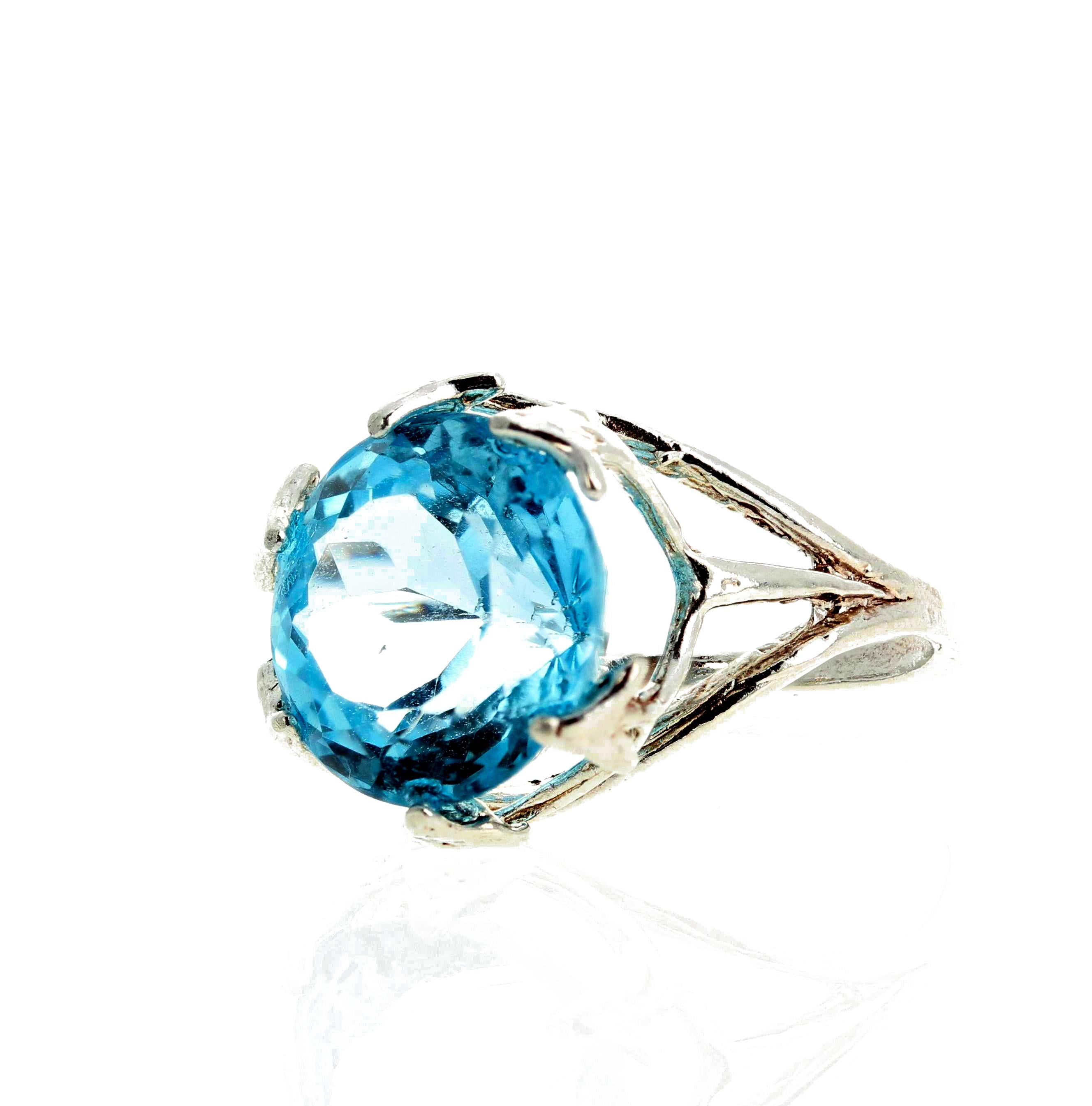 Women's Gemjunky Razzle Dazzle Natural 10 Cts Sky Blue Topaz Sterling Silver Ring