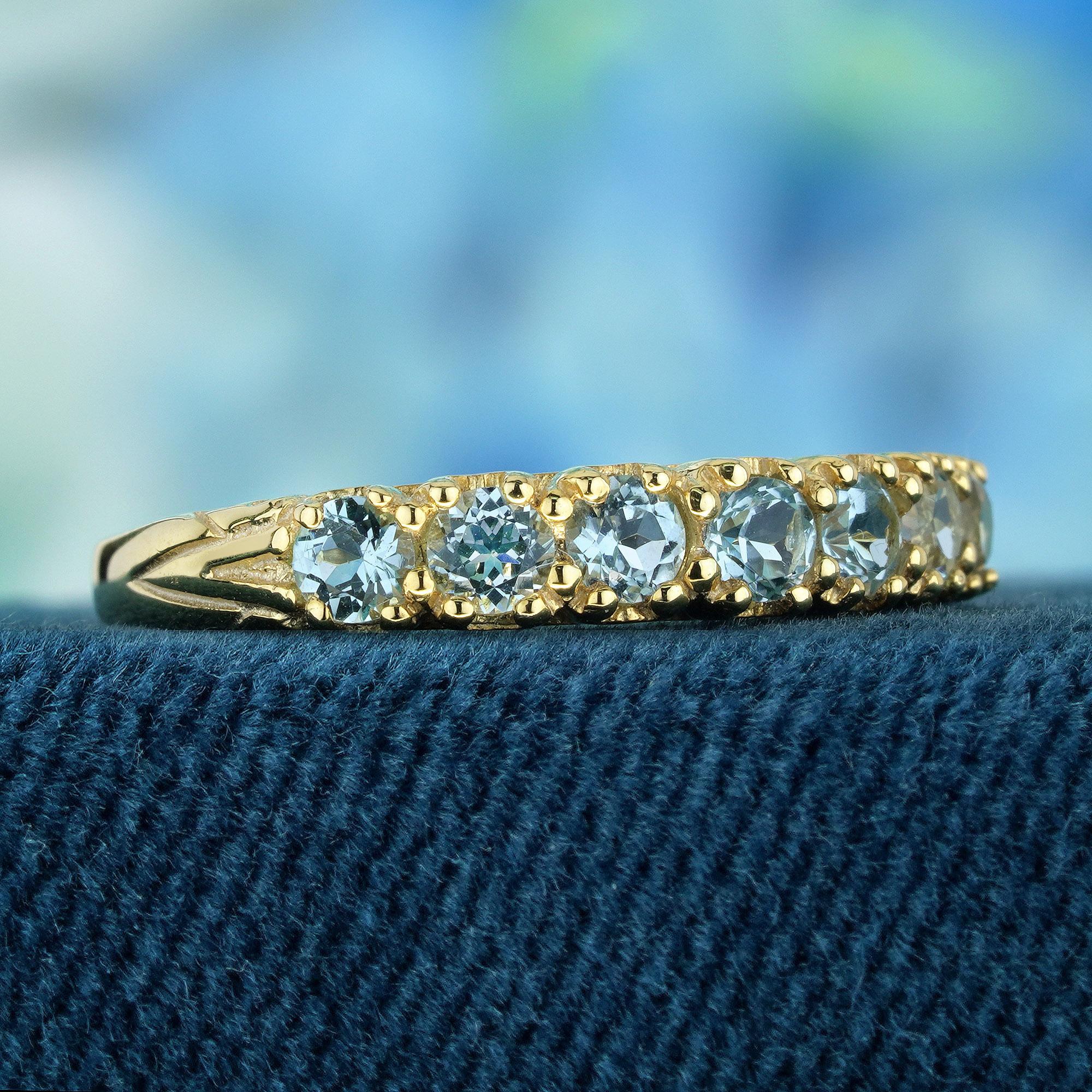 Edwardian Natural  Sky Blue Topaz Vintage Style Ring in Solid 9K Yellow Gold For Sale