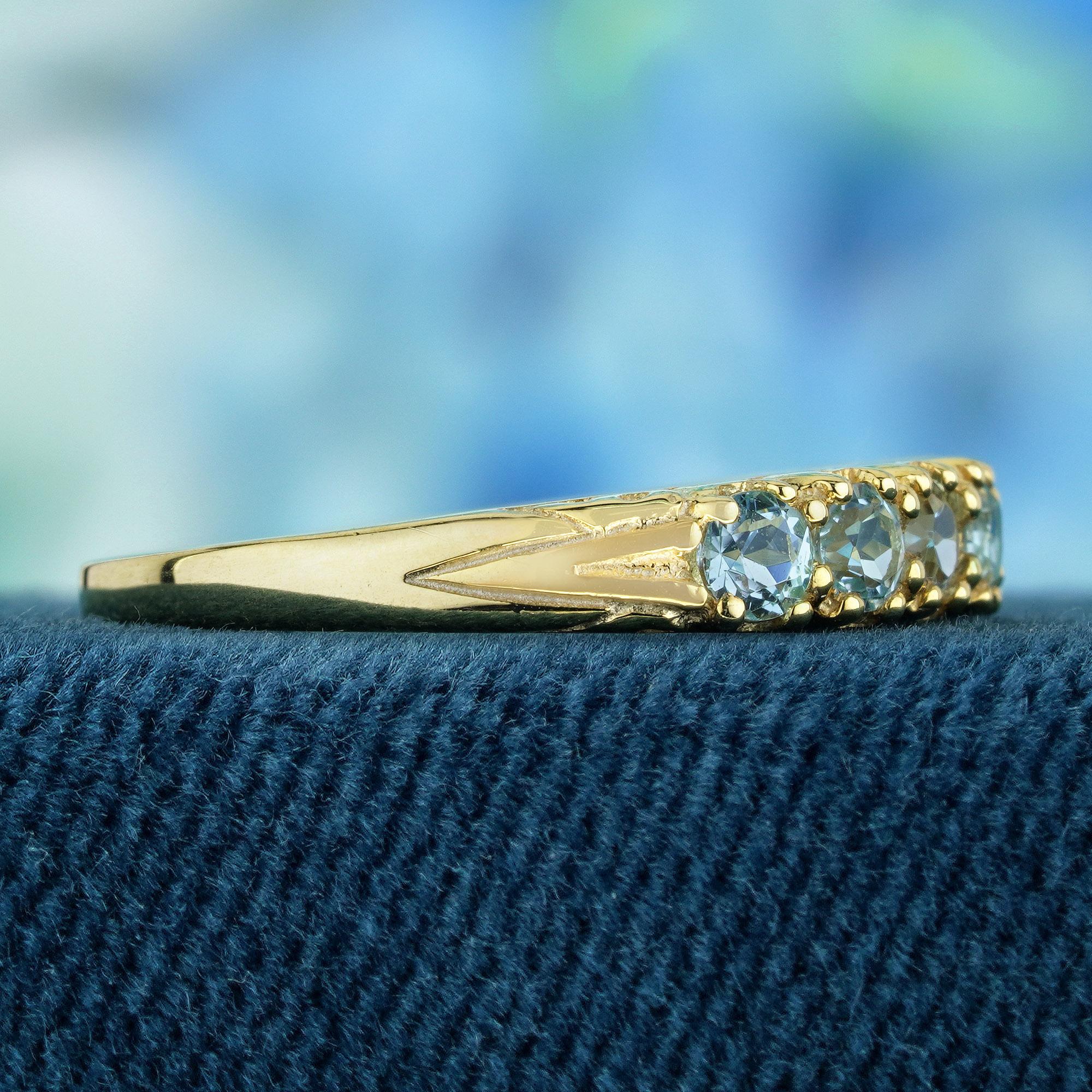 Round Cut Natural  Sky Blue Topaz Vintage Style Ring in Solid 9K Yellow Gold For Sale
