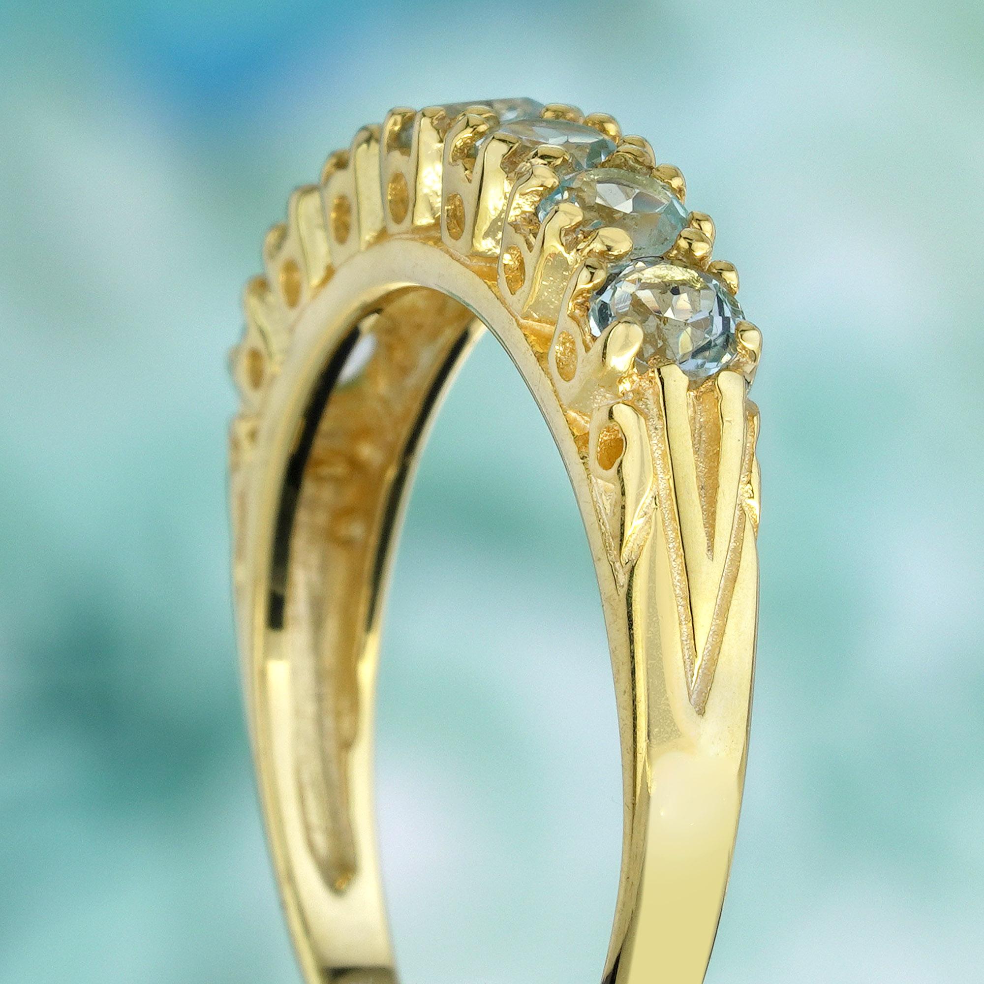 Women's Natural  Sky Blue Topaz Vintage Style Ring in Solid 9K Yellow Gold For Sale