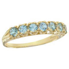 Natural  Sky Blue Topaz Vintage Style Ring in Solid 9K Yellow Gold