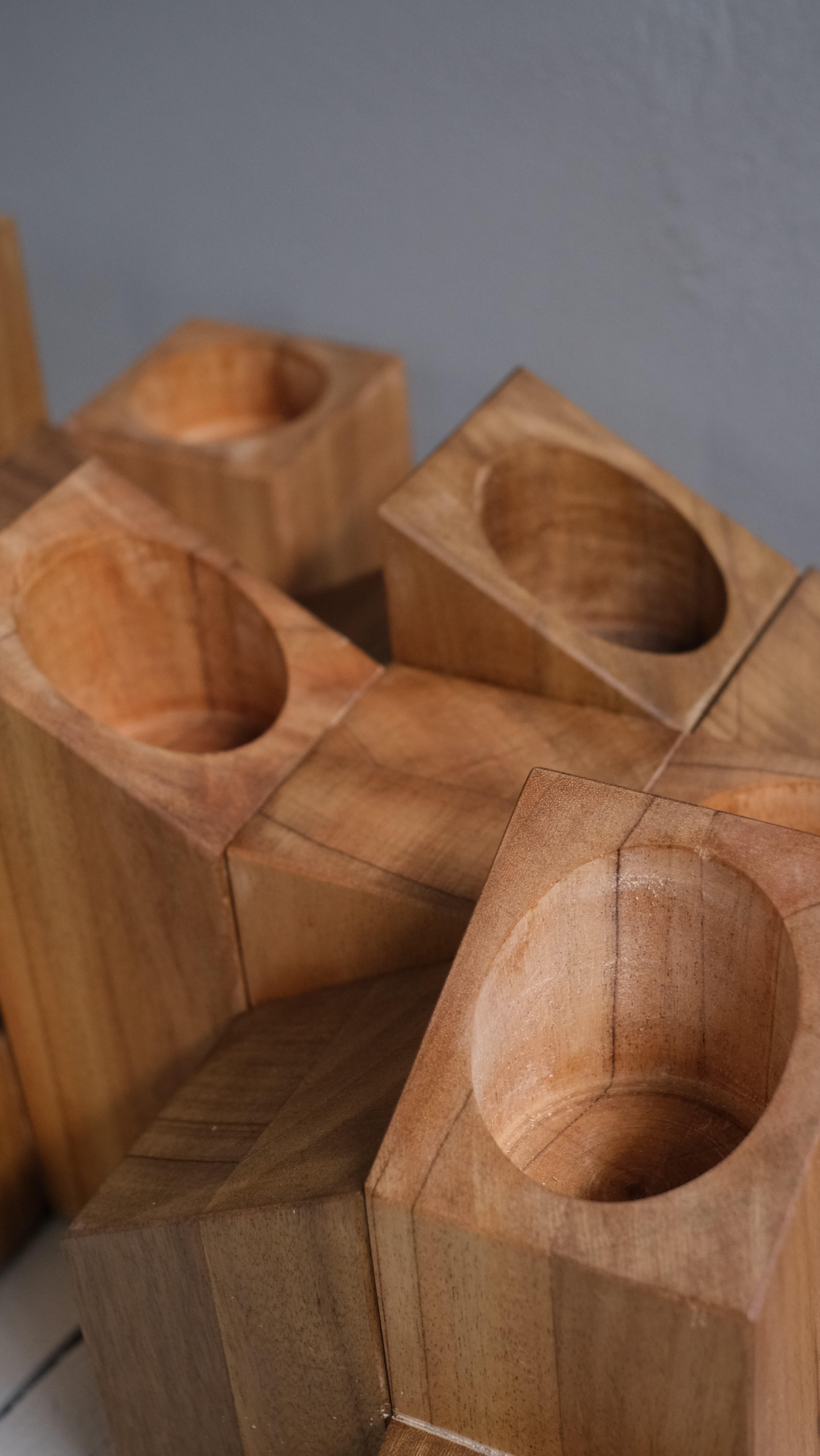 Tiered Structure Black Skyline Candle Light in African Walnut by Arno Declercq For Sale 2