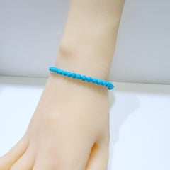 Natural Sleeping Beauty Turquoise 4mm Bead Bracelet in 18K Gold-16.5CM