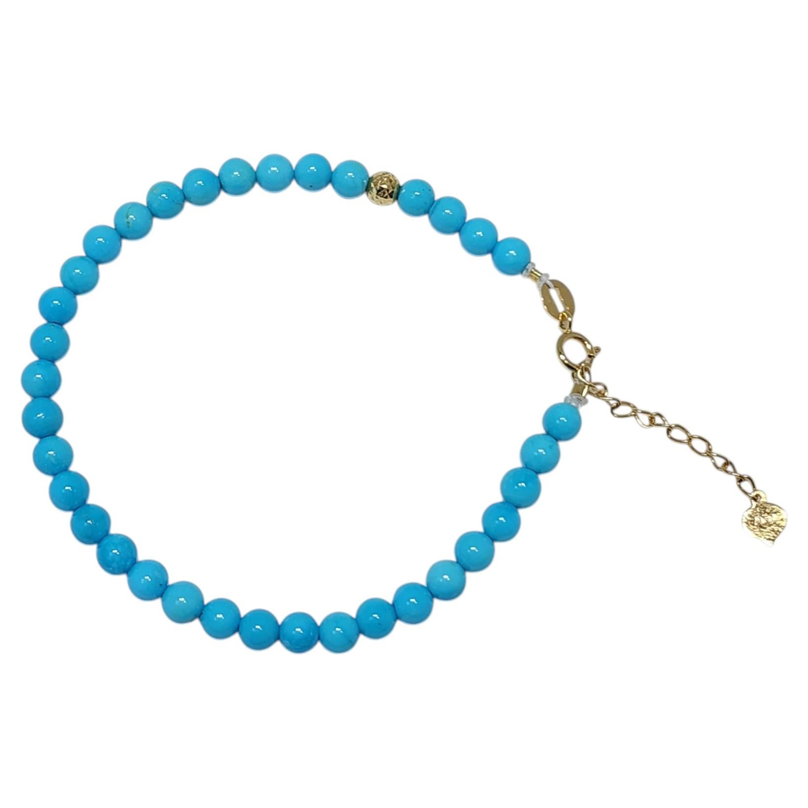 Pulsera de cuentas de turquesa natural Bella Durmiente de 4 mm en oro de 18 quilates-16,5CM