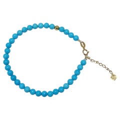 Natural Sleeping Beauty Turquoise 4mm Bead Bracelet in 18K Gold-16.5CM