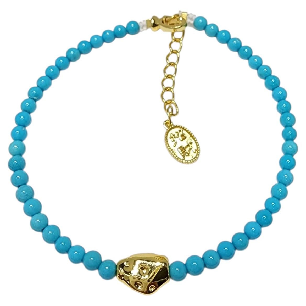 Natural Sleeping Beauty Turquoise Bracelet in 925 Sterling Silver – 3.5mm, 16cm For Sale