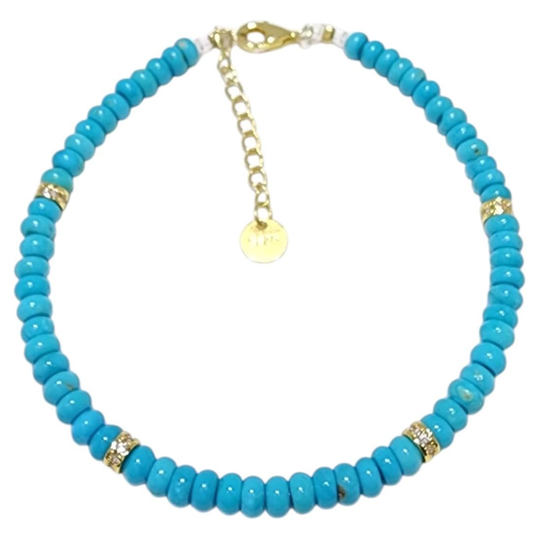 Natural Sleeping Beauty Turquoise Bracelet in 925 Sterling Silver – 4.5mm, 18cm
