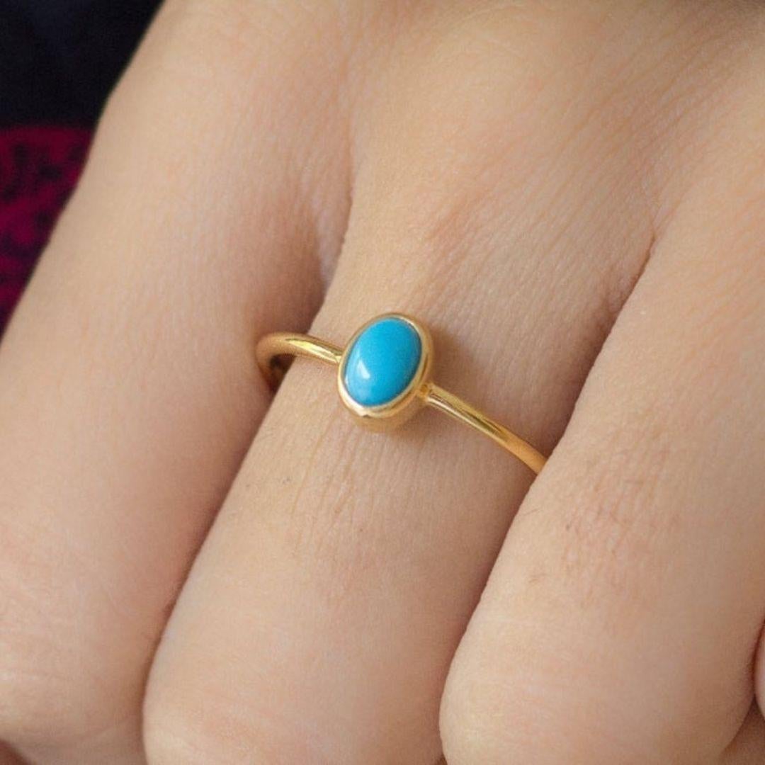 Oval Cut Natural Sleeping Beauty Turquoise Gold Ring, Oval Gemstone Gold Ring For Sale