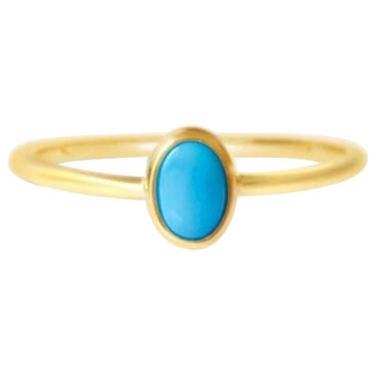 Natural Sleeping Beauty Turquoise Gold Ring, Oval Gemstone Gold Ring For Sale
