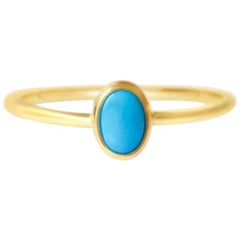 Natural Sleeping Beauty Turquoise Gold Ring, Oval Gemstone Gold Ring