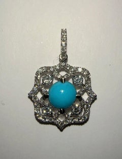 Natural Sleeping Beauty Turquoise with Diamond Pendant