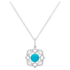 Natural Sleeping Beauty Turquoise with Diamond Pendant