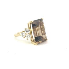 Natural Smokey Quartz Diamond Ring Size 7 14k Gold 15.09 TCW Certified