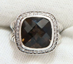 Natural Smokey Topaz Diamonds Ring Silver 925