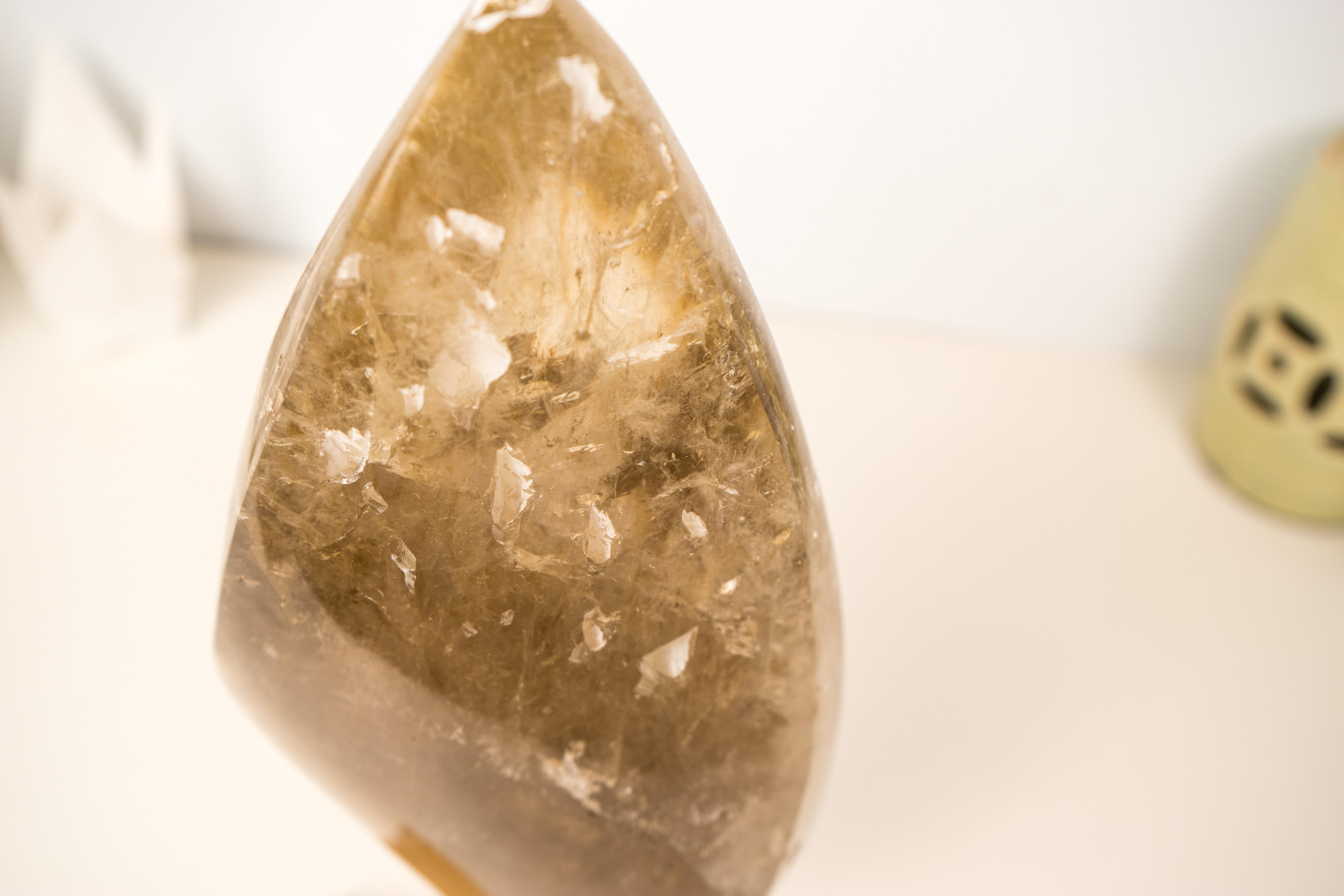 Cristallo Generatore di fiamma di quarzo fumé naturale con Citrino chiaro di colore fumé in vendita