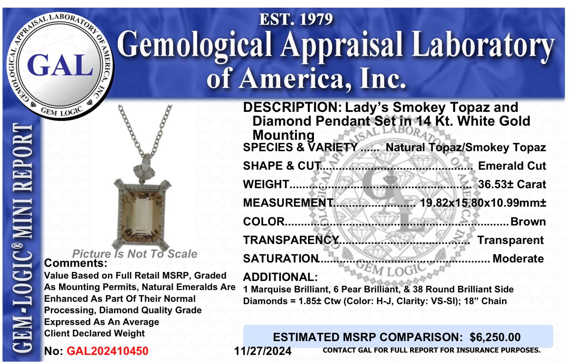 Natural Smoky Topaz Diamond Necklace 20
