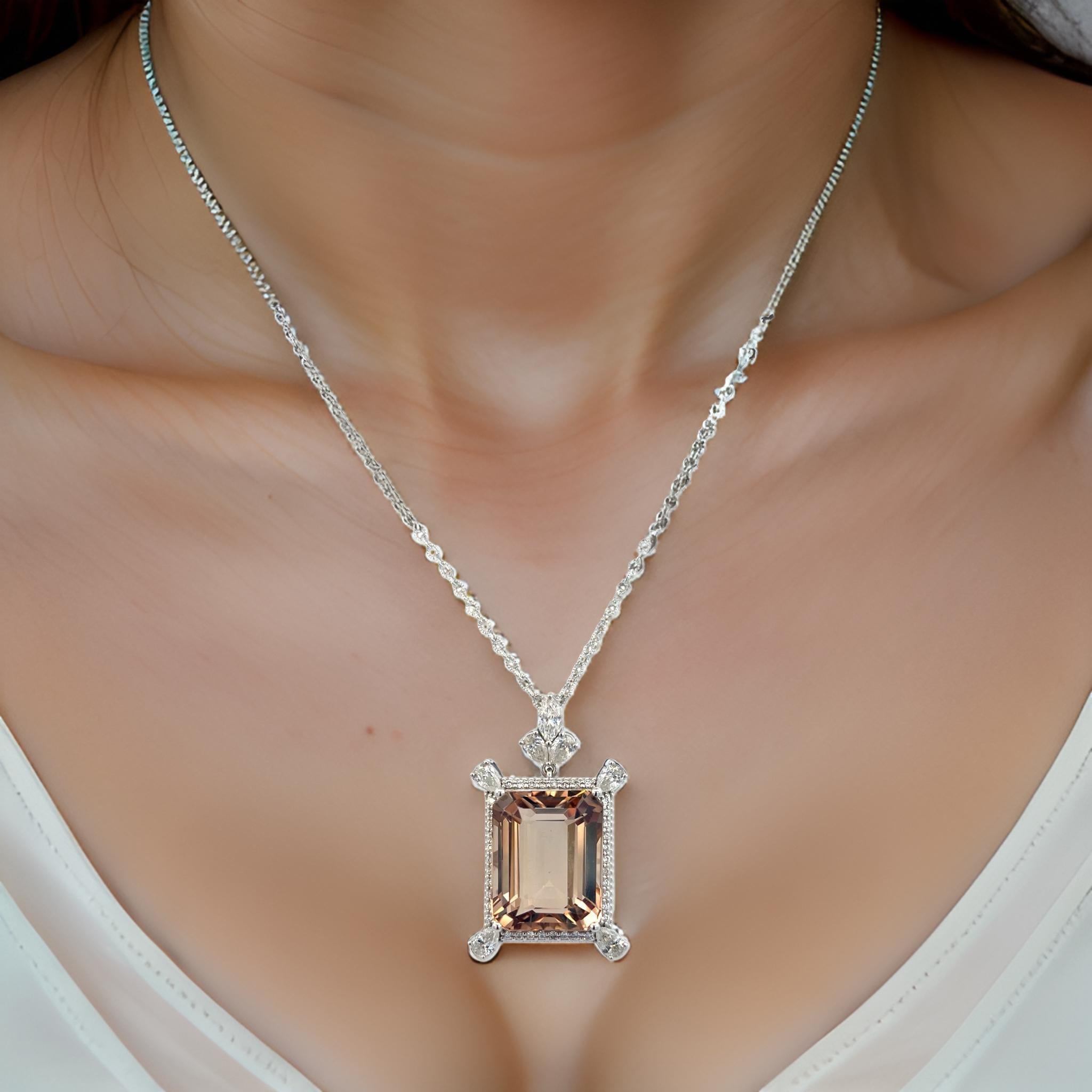 Natural Finely Faceted Quality Smoky Topaz and Diamond Necklace with a length of 20