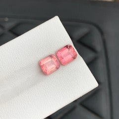 Natural Soft Peach Pink Tourmaline Pair Emerald Cut for Earrings Jewellery