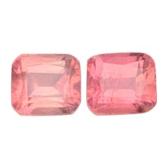 Natural Soft Peach Pink Tourmaline Pair Emerald Cut for Earrings Jewellery