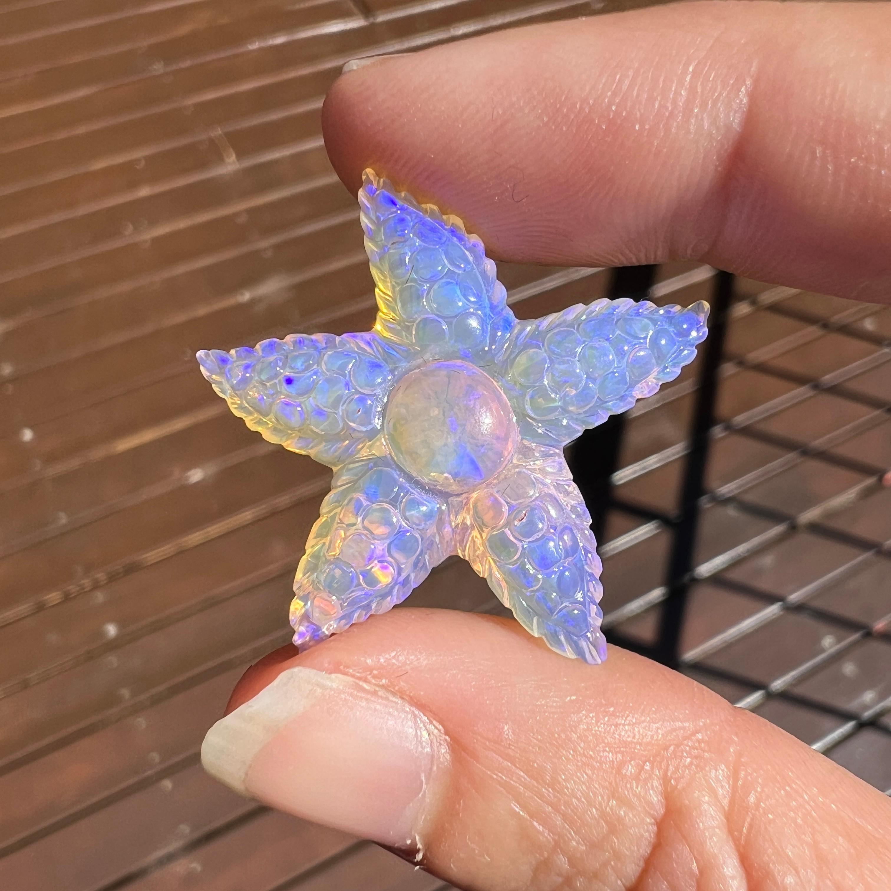Cabochon Natural solid 21.67 Ct Crystal Starfish Australian Opal mined by Sue Cooper For Sale