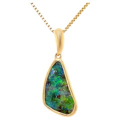 Natural Solid Australian 4.46ct Boulder Opal Pendant Necklace in 18k Yellow Gold