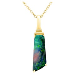 Natural Solid Australian 8.46ct Boulder Opal Pendant Necklace in 18k Yellow Gold