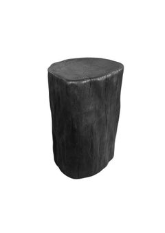 Tavolino in legno massiccio di litchi naturale con finitura color carbone, organico moderno