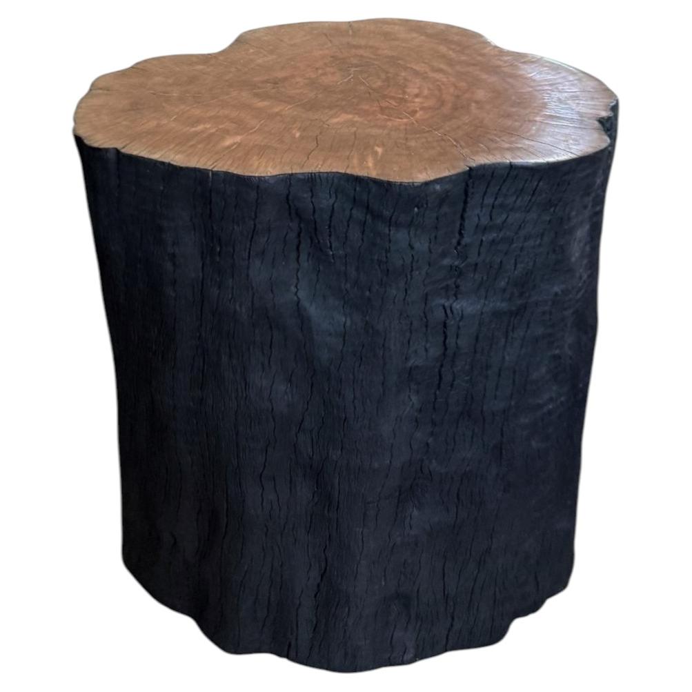 Table d'appoint en bois de litchi massif naturel Finition carbonisée et naturelle, moderne et organique en vente
