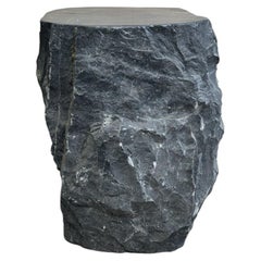 Natural Solid Marble Side Table Chiselled Finish, Smooth Top, Modern Organic