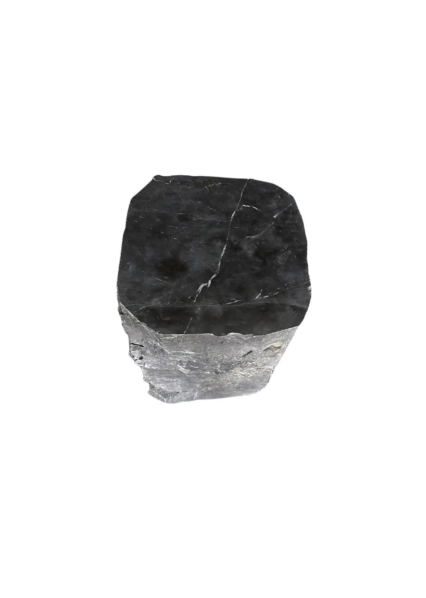 Natural Solid Marble Side Table with Chiselled Finish and Smooth Top In Good Condition For Sale In Jimbaran, Bali