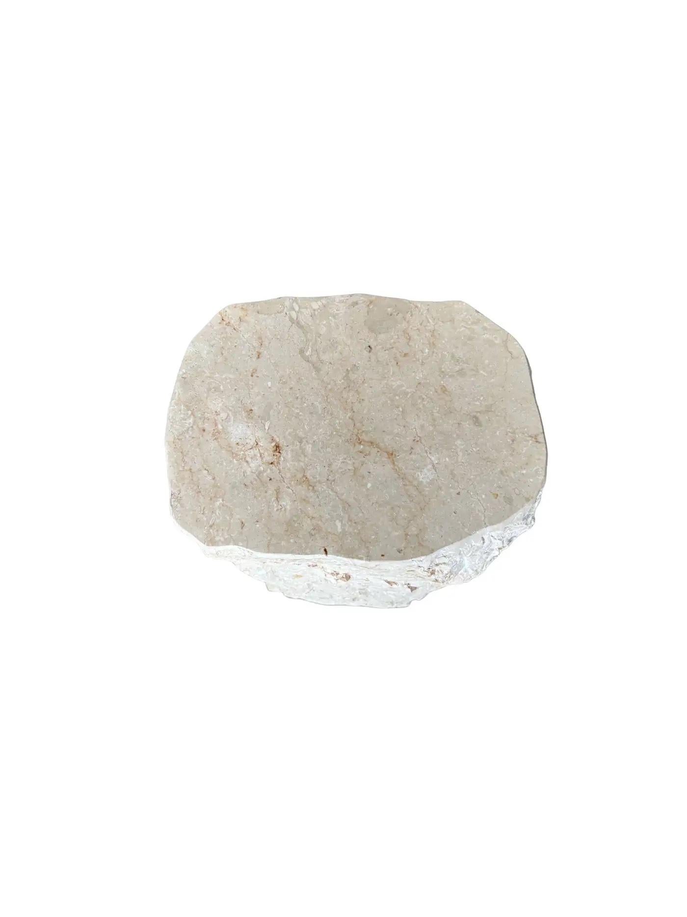 Contemporary Natural Solid Marble Side Table with Chiselled Finish and Smooth Top For Sale