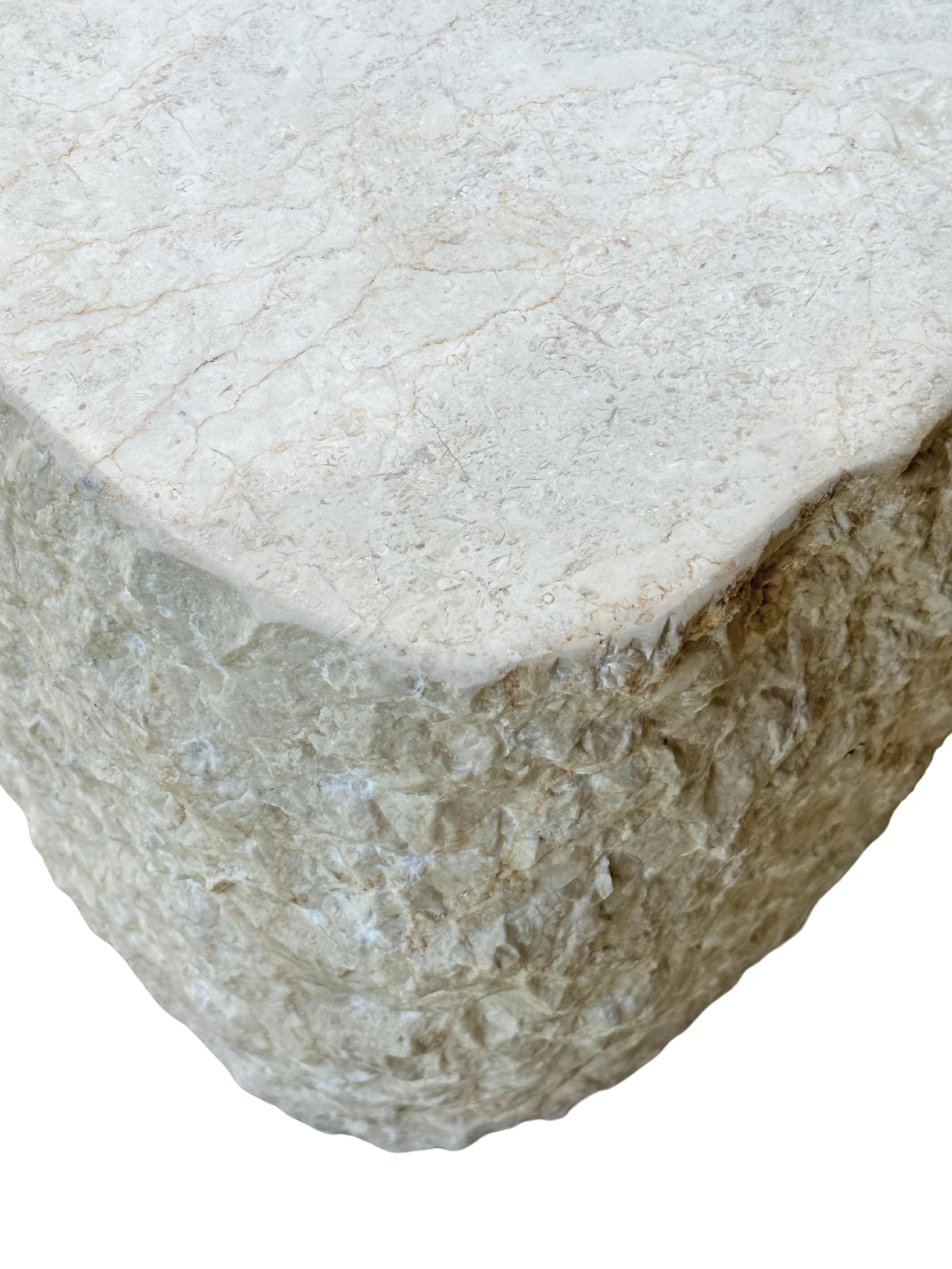 Natural Solid Marble Side Table with Chiselled Finish and Smooth Top For Sale 1