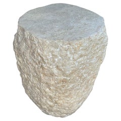 Natural Solid Marble Side Table with Chiselled Finish and Smooth Top