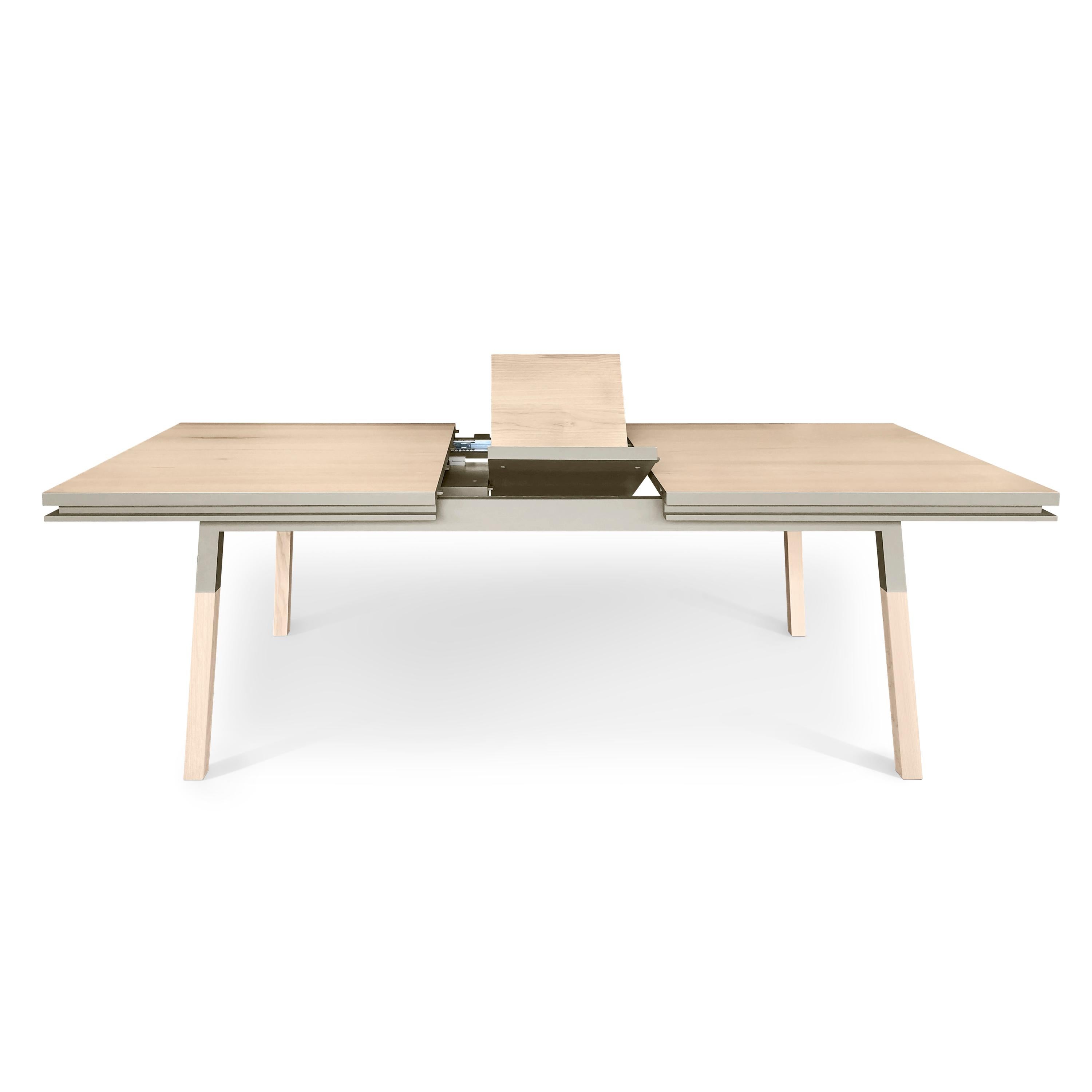 natural solid wood dining table with a light gray finish, design E. Gizard For Sale 2