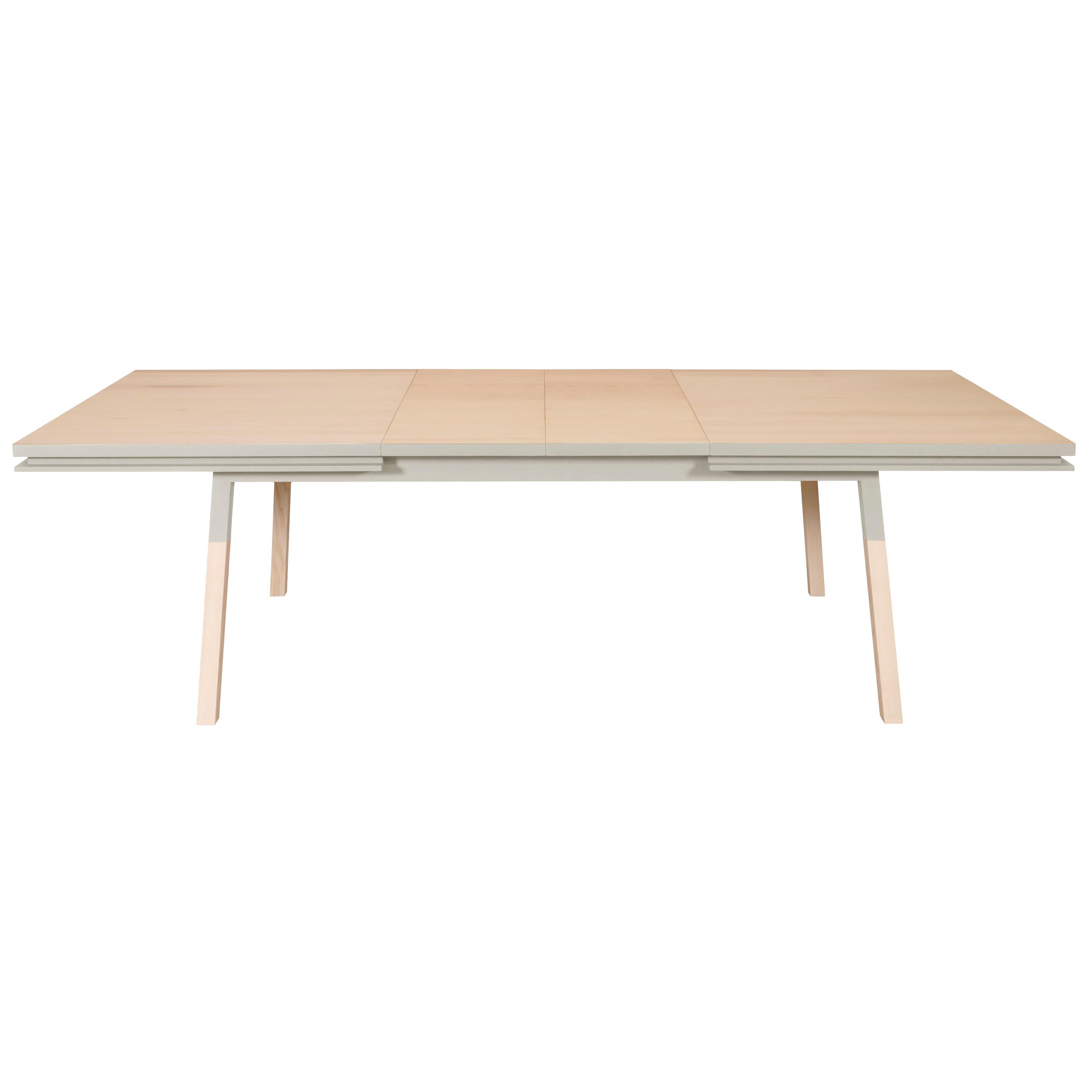 Contemporary natural solid wood dining table with a light gray finish, design E. Gizard For Sale