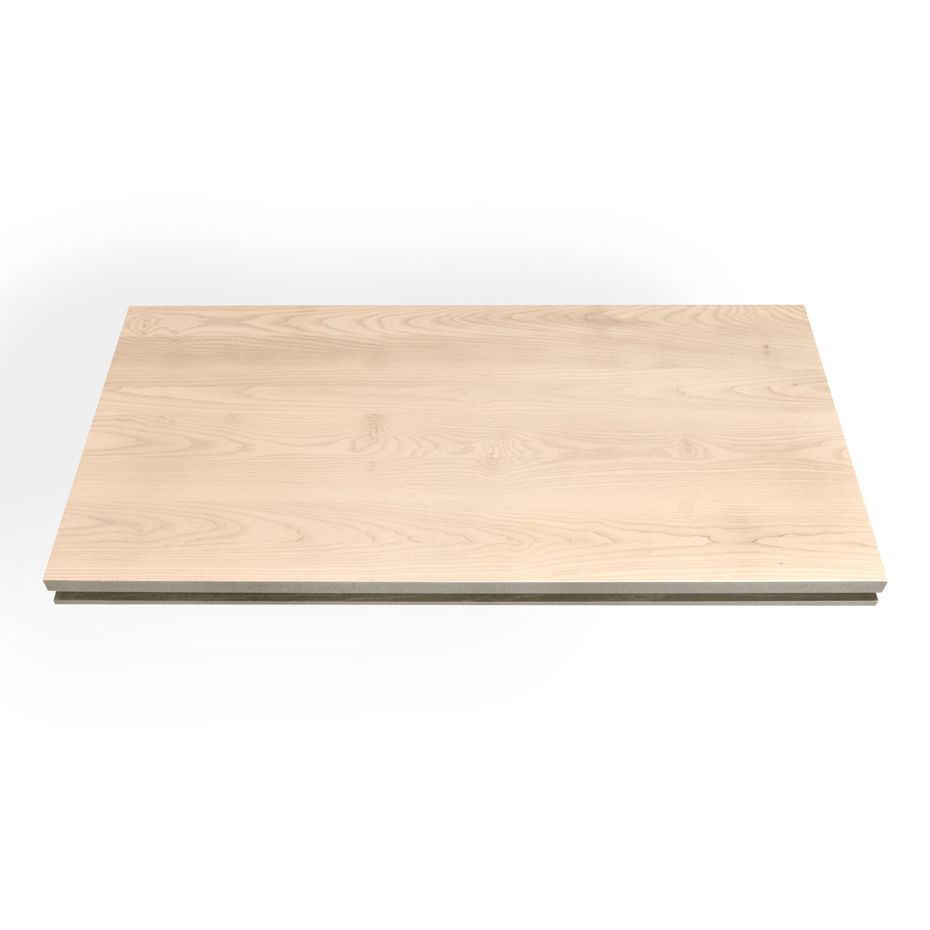 Wood natural solid wood dining table with a light gray finish, design E. Gizard For Sale