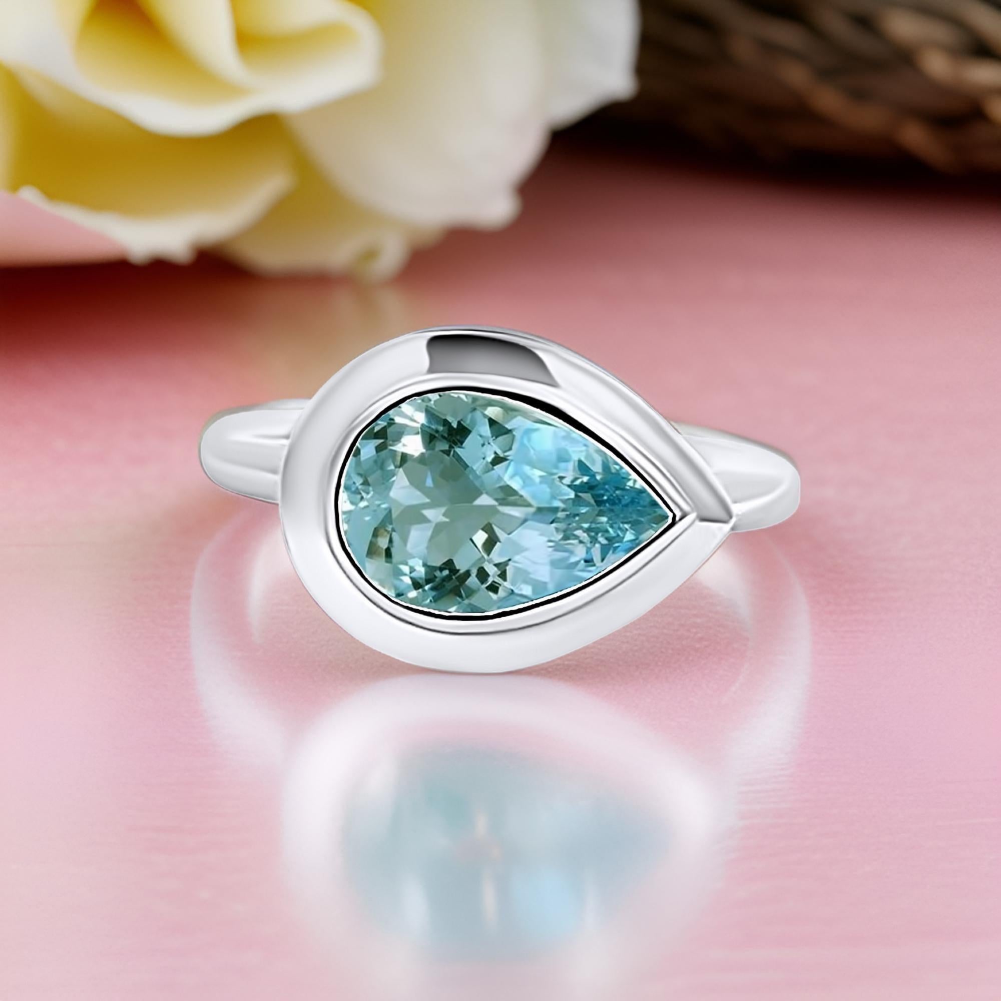 Natürlicher Solitär Aquamarin Ring 6,5 14k W Gold 1,60 TCW zertifiziert im Zustand „Neu“ im Angebot in Brooklyn, NY