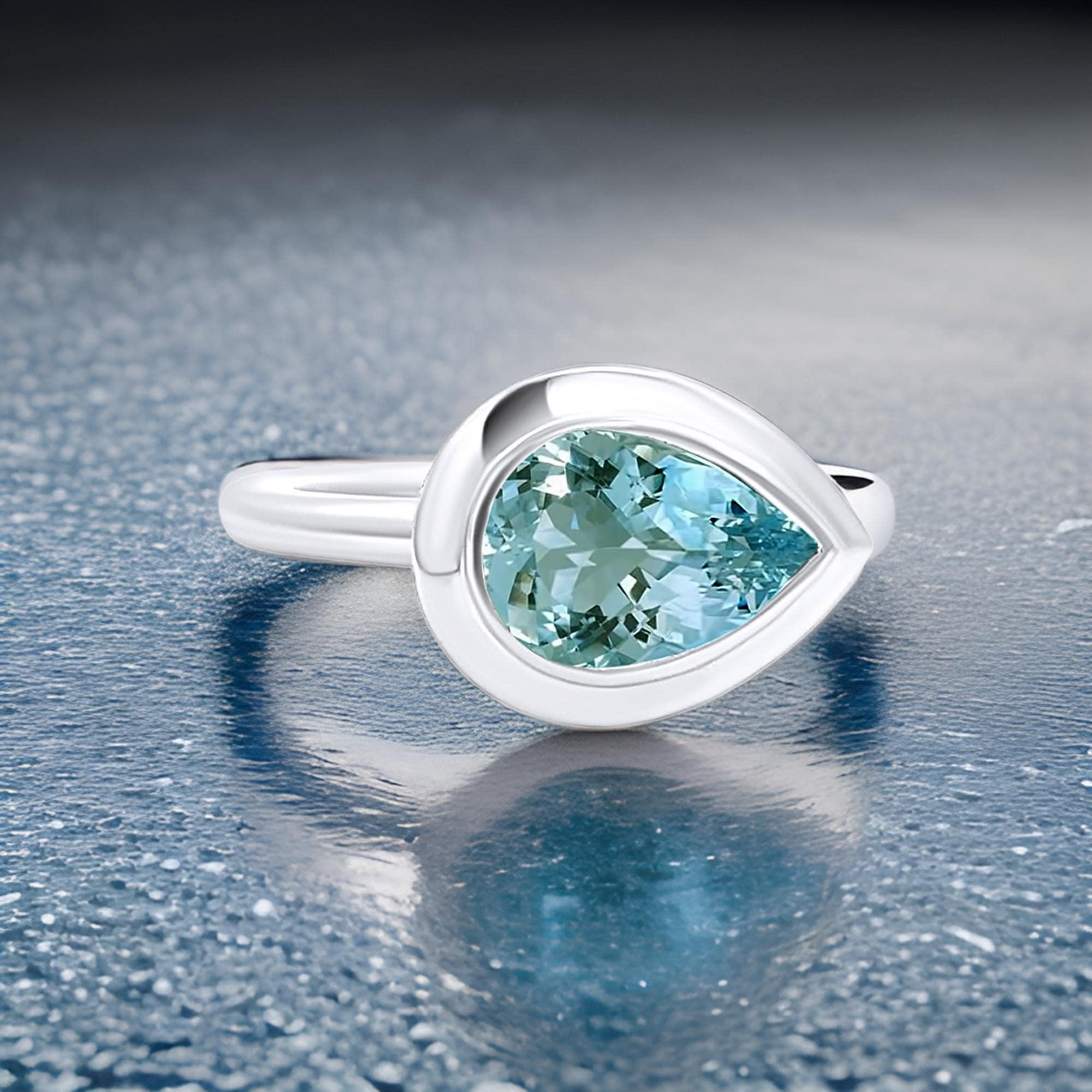 Natürlicher Solitär Aquamarin Ring 6,5 14k W Gold 1,60 TCW zertifiziert Damen im Angebot