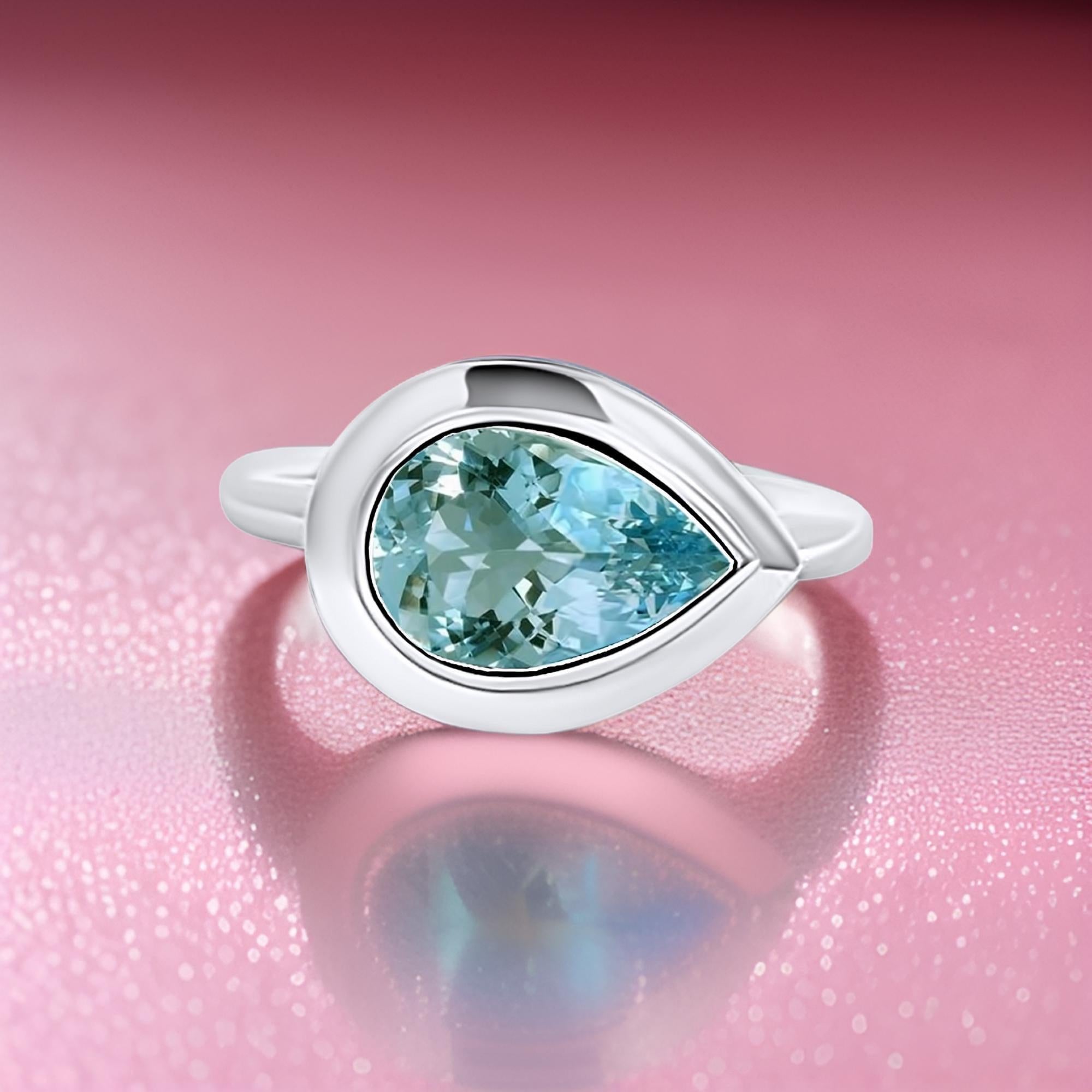 Natürlicher Solitär Aquamarin Ring 6,5 14k W Gold 1,60 TCW zertifiziert im Angebot 2